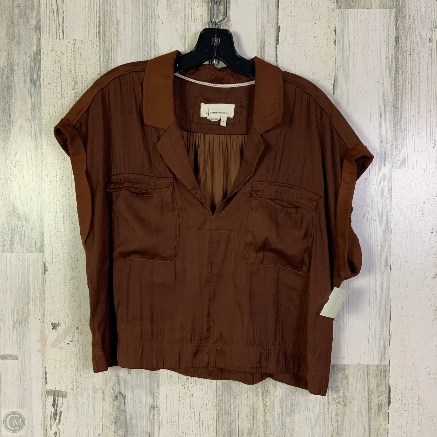 Blouse Short Sleeve By Anthropologie In Brown, Size: L