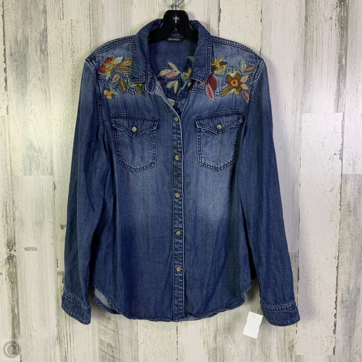 Top Long Sleeve By Driftwood In Blue Denim, Size: L