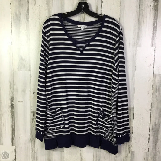 Top Long Sleeve By Erin London In Blue & White, Size: Xxl