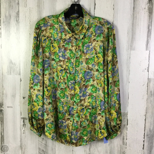 Blouse Long Sleeve By Zara In Green & Tan, Size: Xl