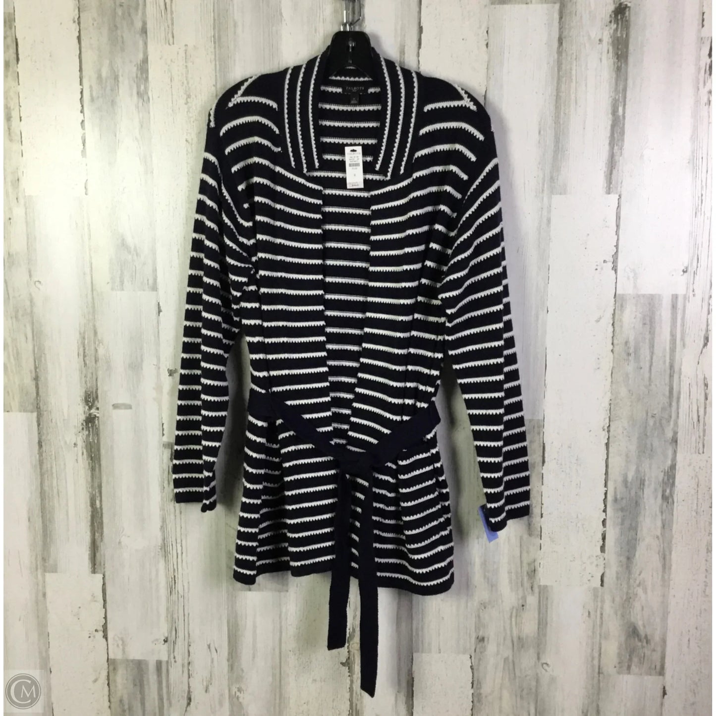 Sweater Cardigan By Talbots In Blue & White, Size: 1x