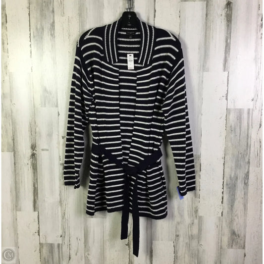 Sweater Cardigan By Talbots In Blue & White, Size: 1x