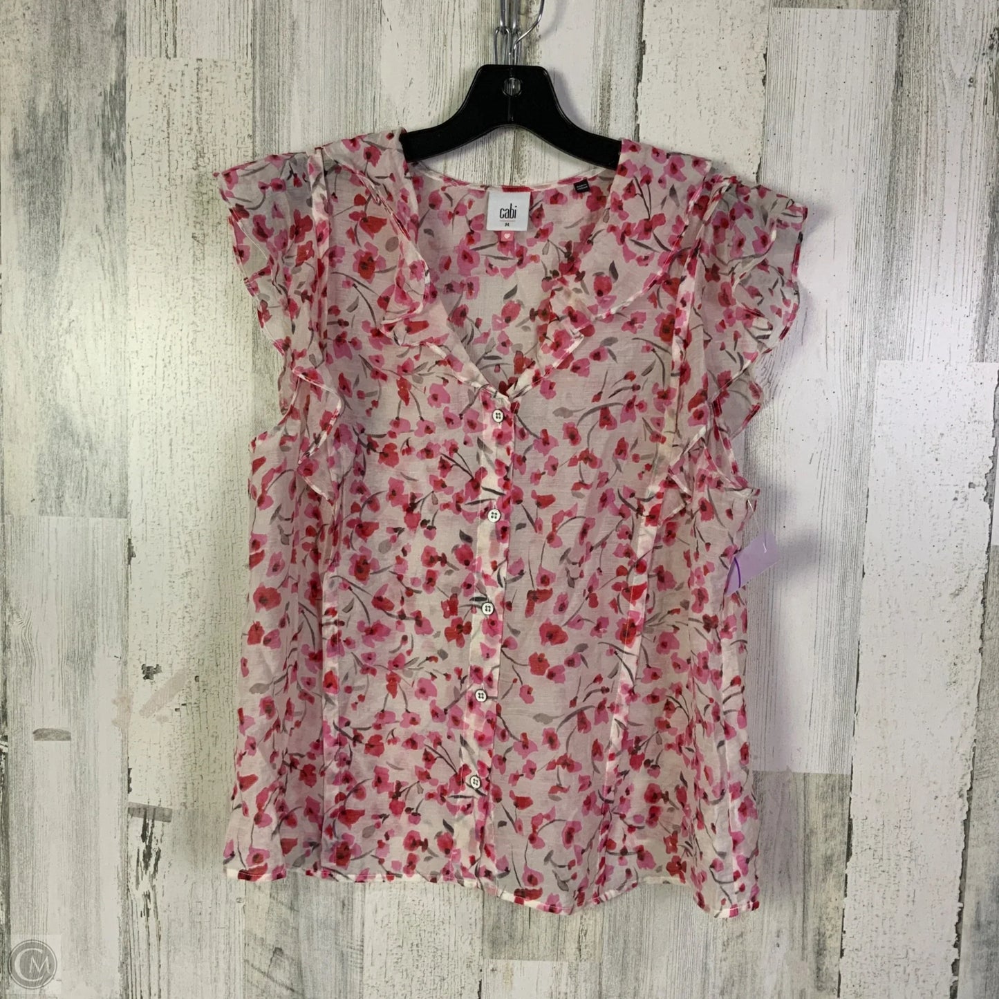 Blouse Sleeveless By Cabi In Pink & White, Size: M