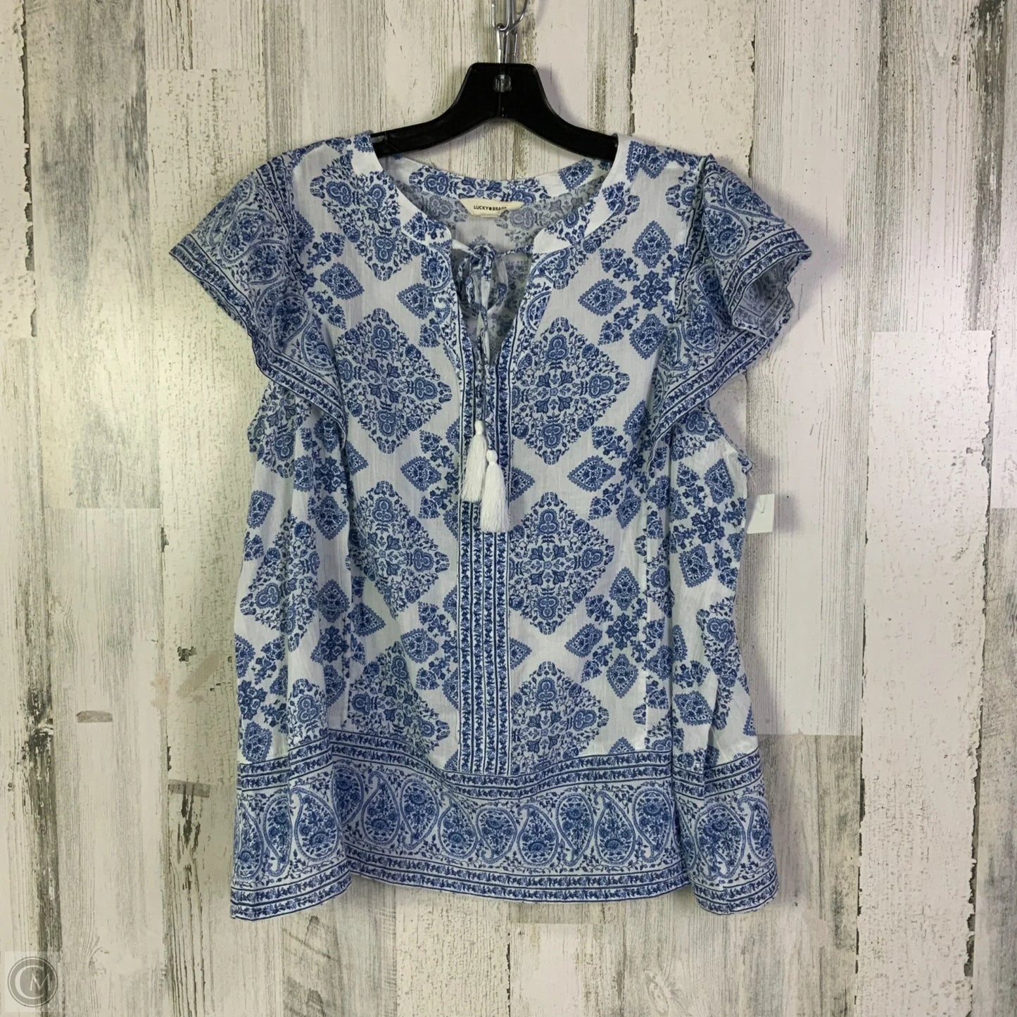 Top Short Sleeve By Lucky Brand In Blue & White, Size: 1x