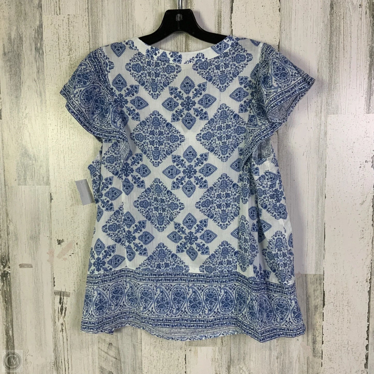 Top Short Sleeve By Lucky Brand In Blue & White, Size: 1x