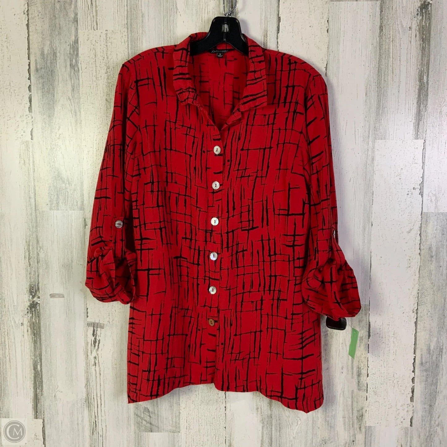 Blouse Long Sleeve By John Mark In Black & Red, Size: S