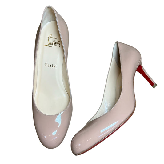 Shoes Luxury Designer By Christian Louboutin In Beige, Size: 8.5 / 39