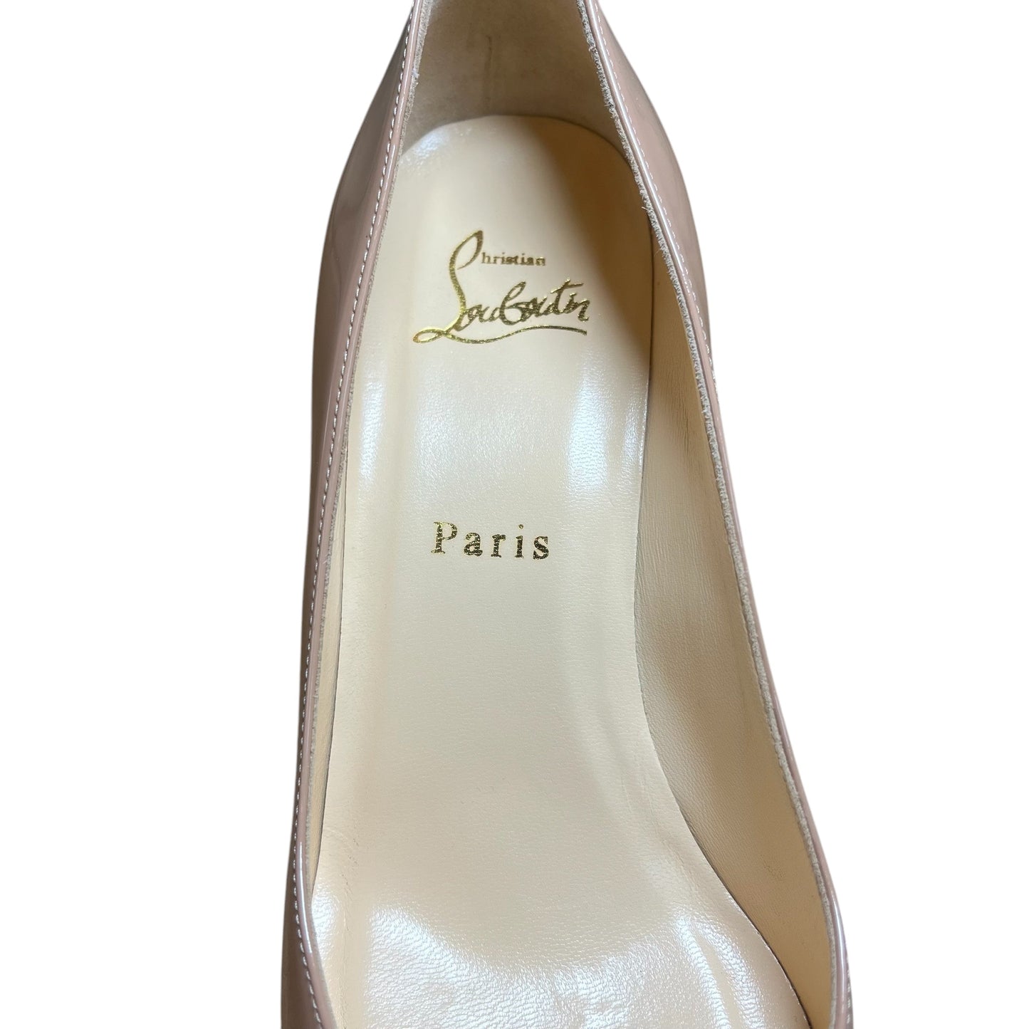 Shoes Luxury Designer By Christian Louboutin In Beige, Size: 8.5 / 39