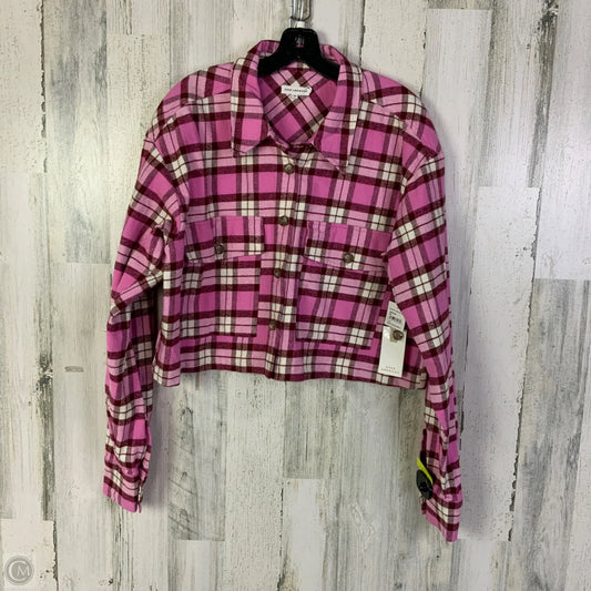 Jacket Shirt By Good American In Pink & White, Size: S