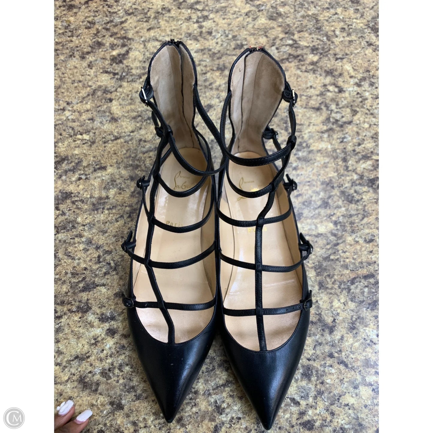 Shoes Luxury Designer By Christian Louboutin In Black, Size: 10