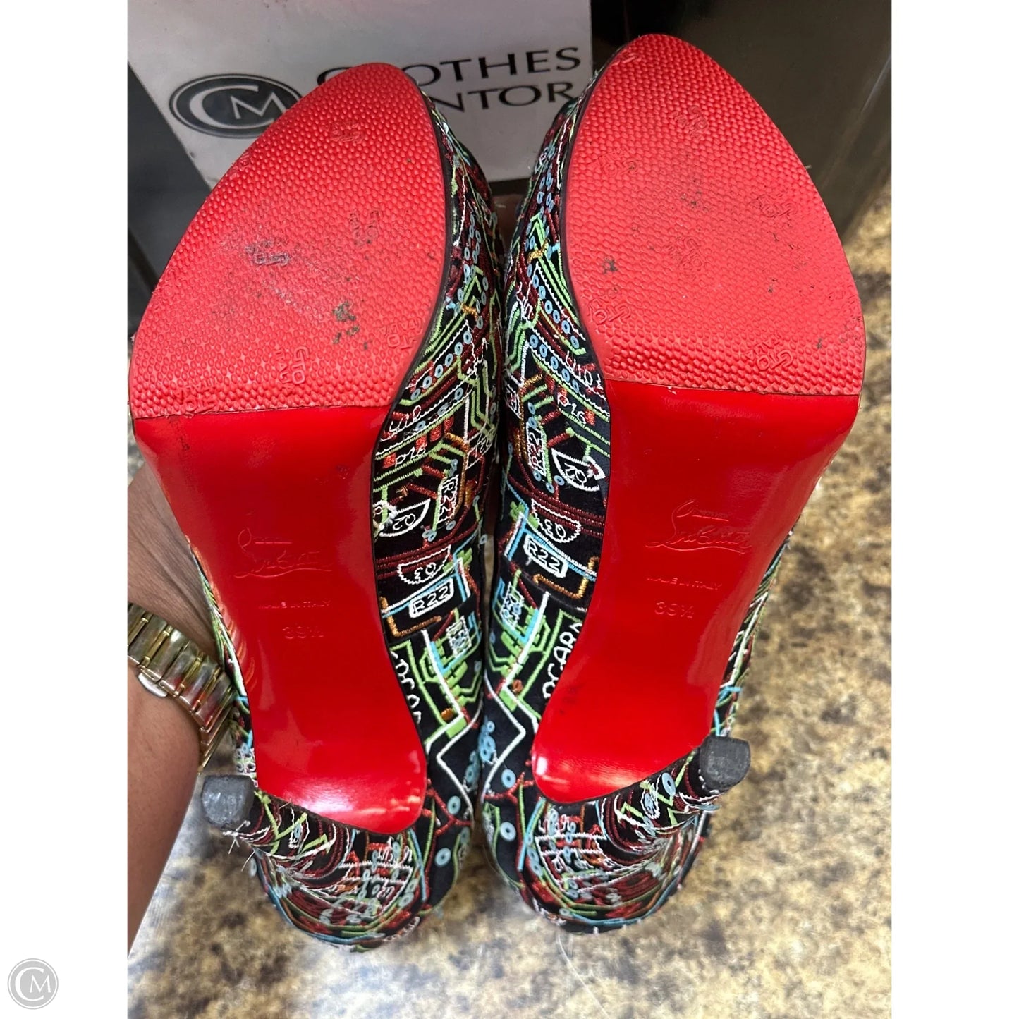 Sandals Designer By Christian Louboutin In Multi-colored, Size: 39.5