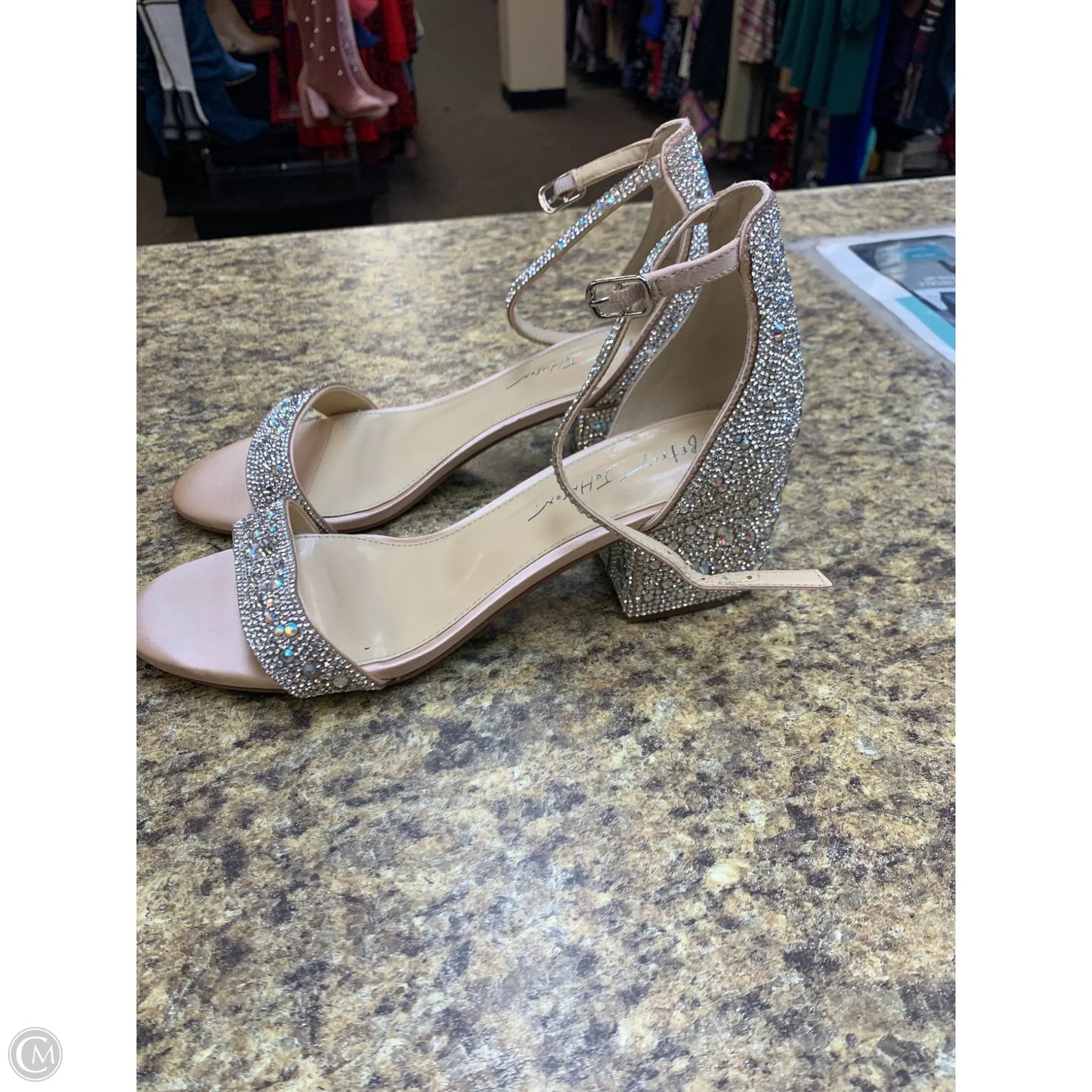 Shoes Heels Block By Betsey Johnson In Cream & Silver, Size: 9