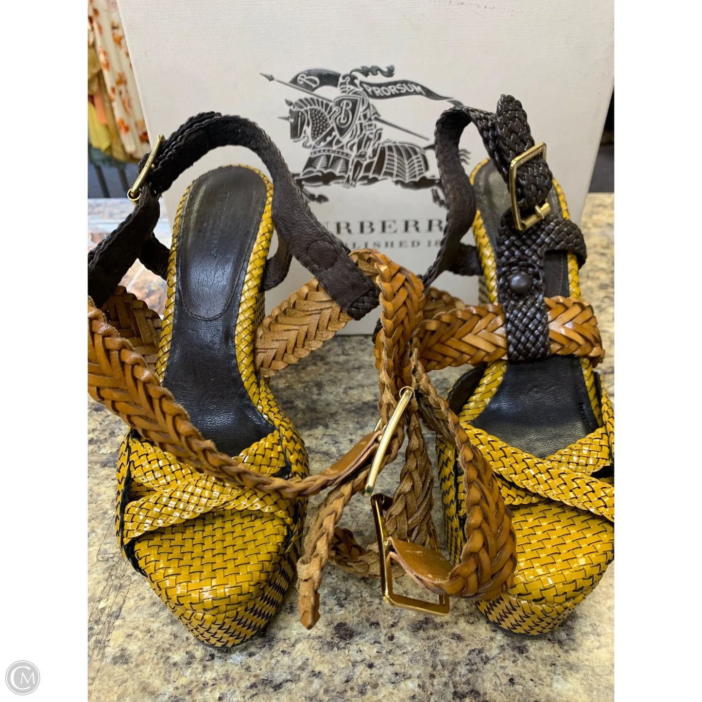 Shoes Luxury Designer By Burberry In Brown & Yellow, Size: 11