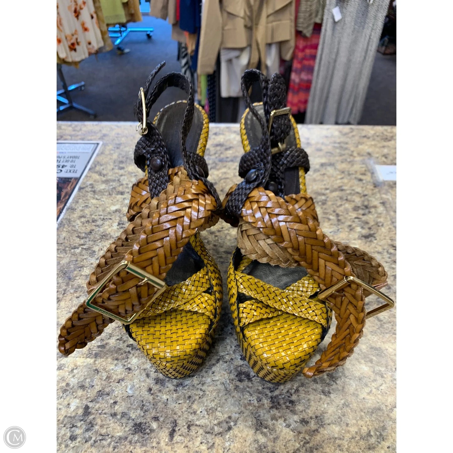 Shoes Luxury Designer By Burberry In Brown & Yellow, Size: 11