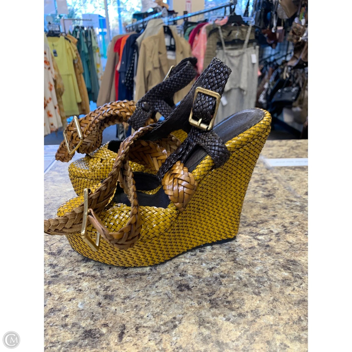 Shoes Luxury Designer By Burberry In Brown & Yellow, Size: 11