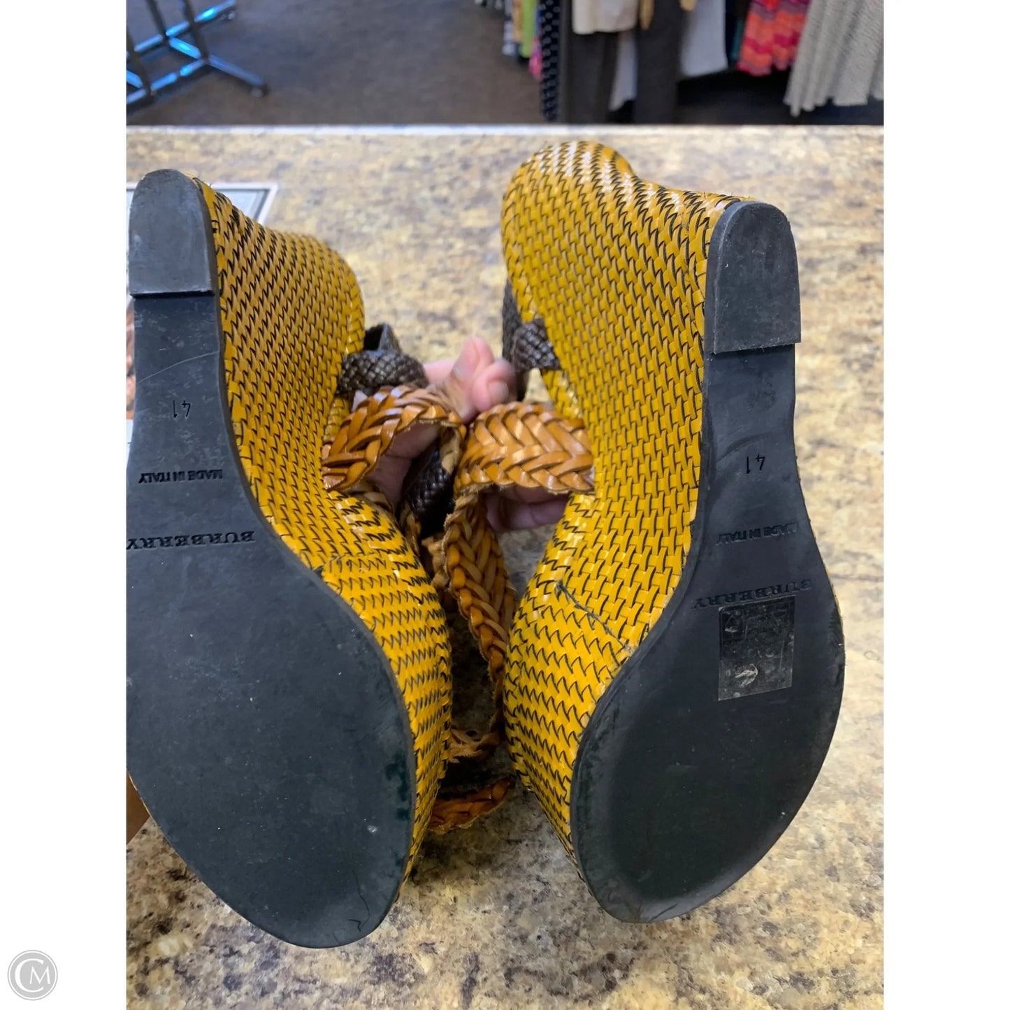 Shoes Luxury Designer By Burberry In Brown & Yellow, Size: 11