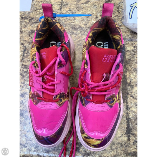 Shoes Luxury Designer By Versace In Pink & Yellow, Size: 6.5