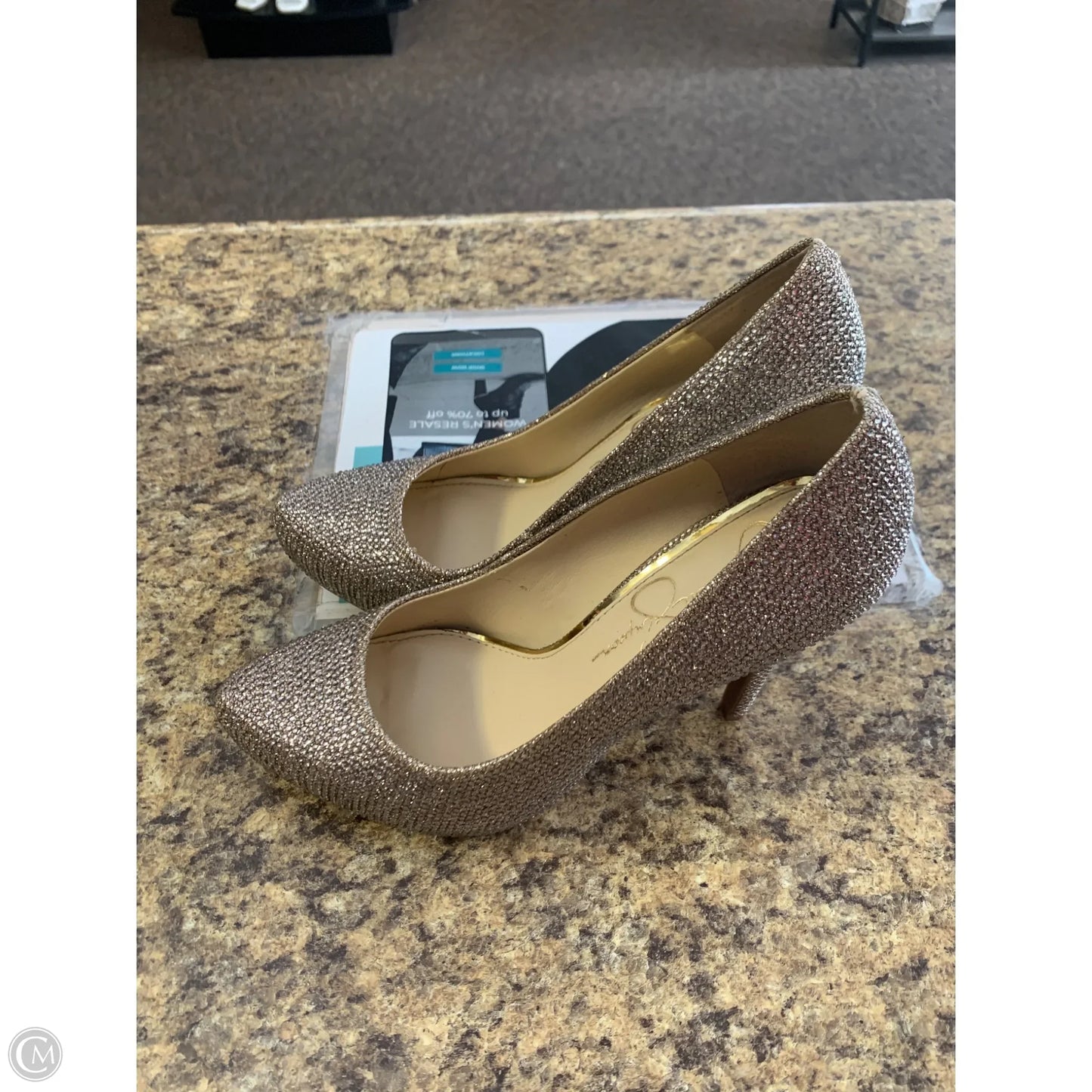 Sandals Heels Stiletto By Jessica Simpson In Gold, Size: 8