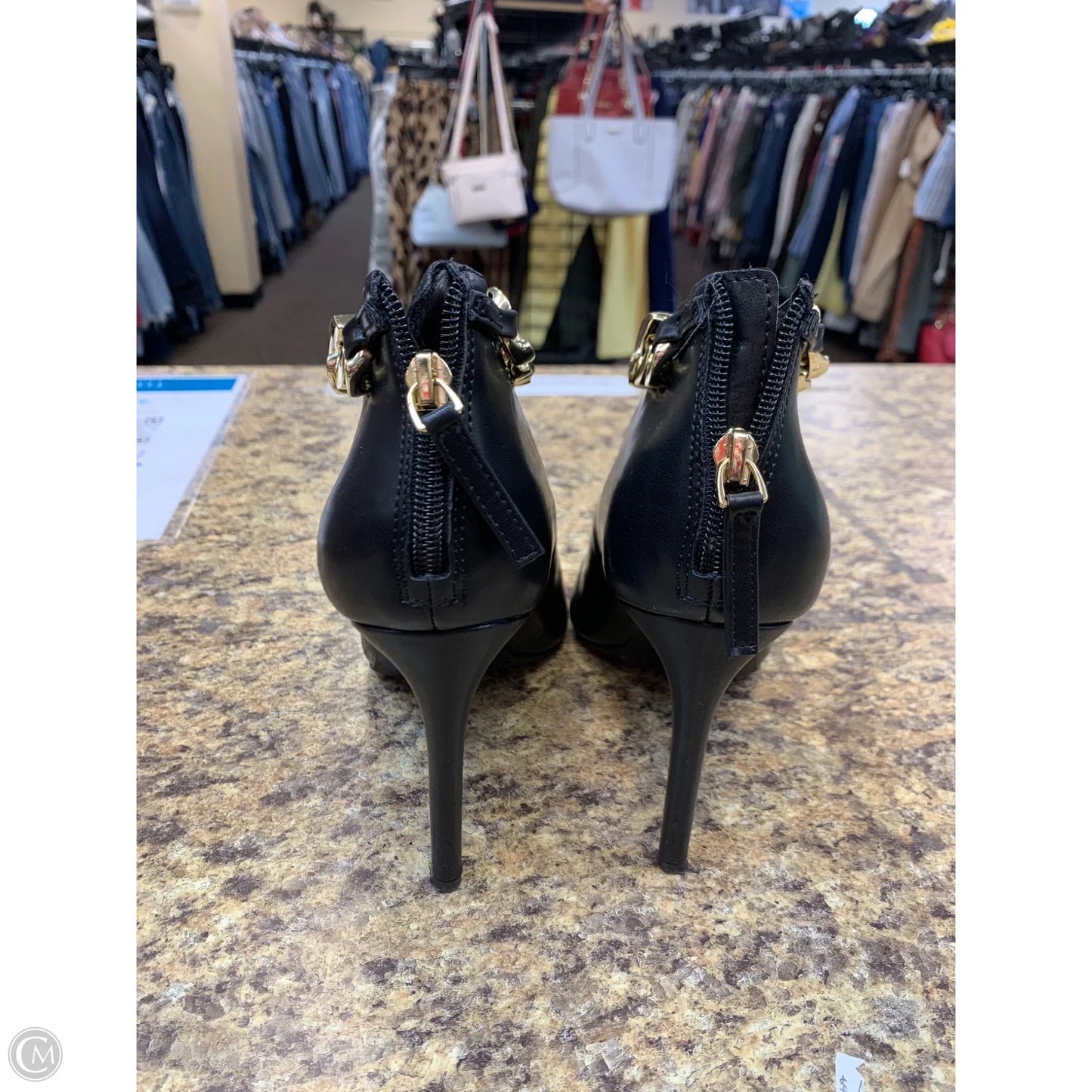 Boots Ankle Heels By Inc In Black & Gold, Size: 8.5