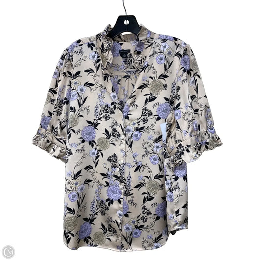 Blouse Short Sleeve By Ann Taylor In Cream & Purple, Size: L