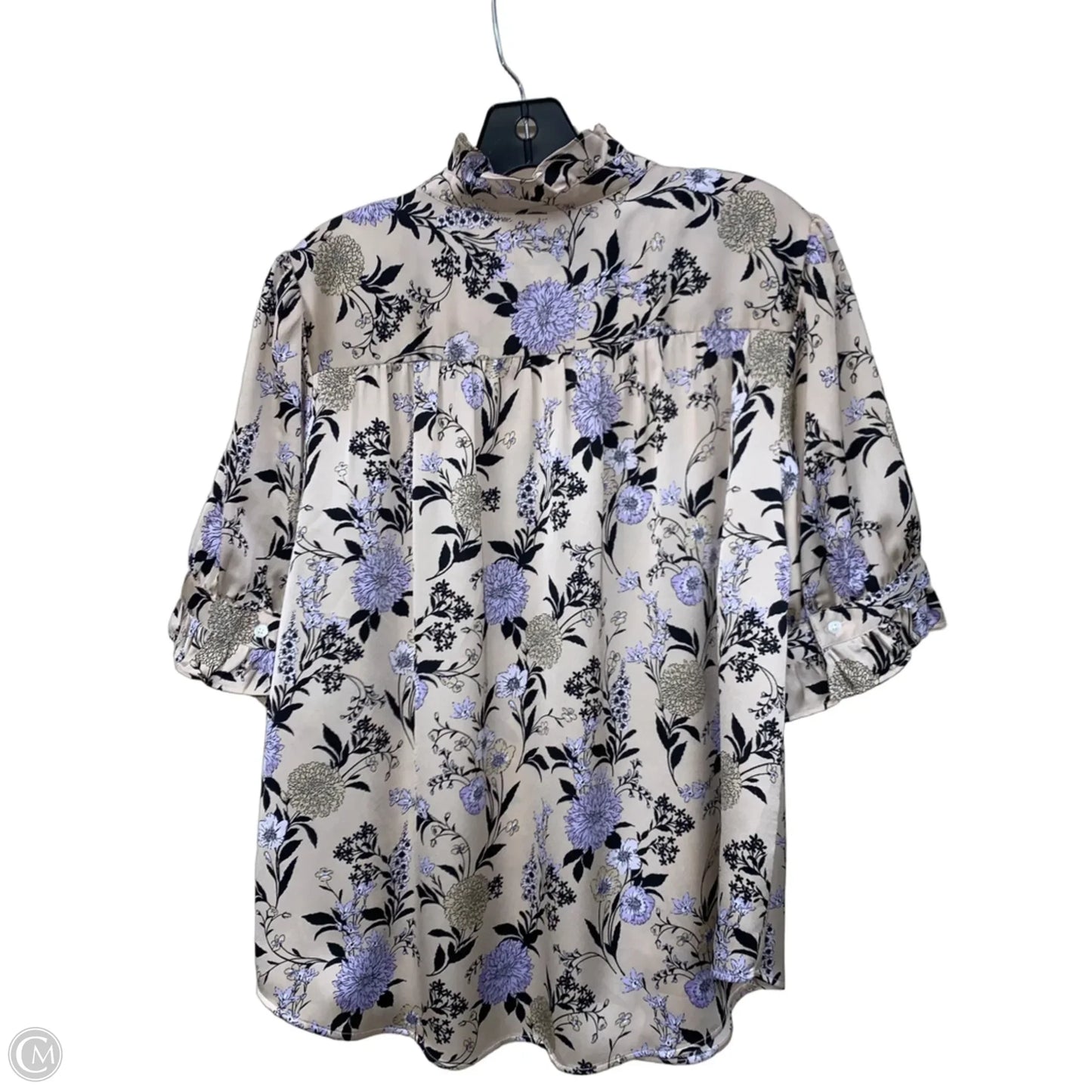 Blouse Short Sleeve By Ann Taylor In Cream & Purple, Size: L