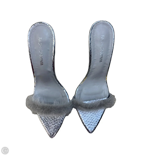 Sandals Heels Stiletto By Fashion Nova In Silver, Size: 7.5