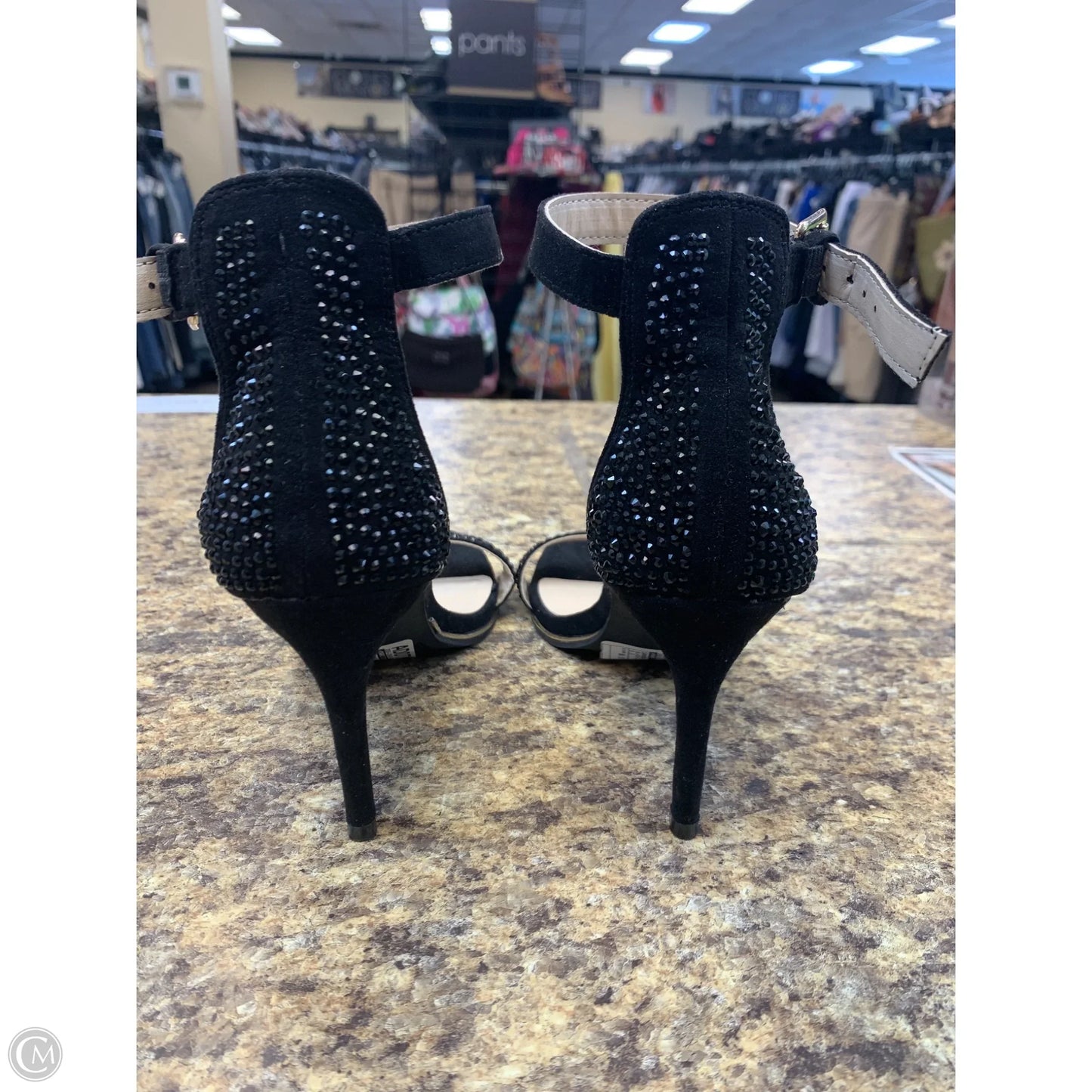 Sandals Heels Stiletto By Marc Fisher In Black & Gold, Size: 6.5