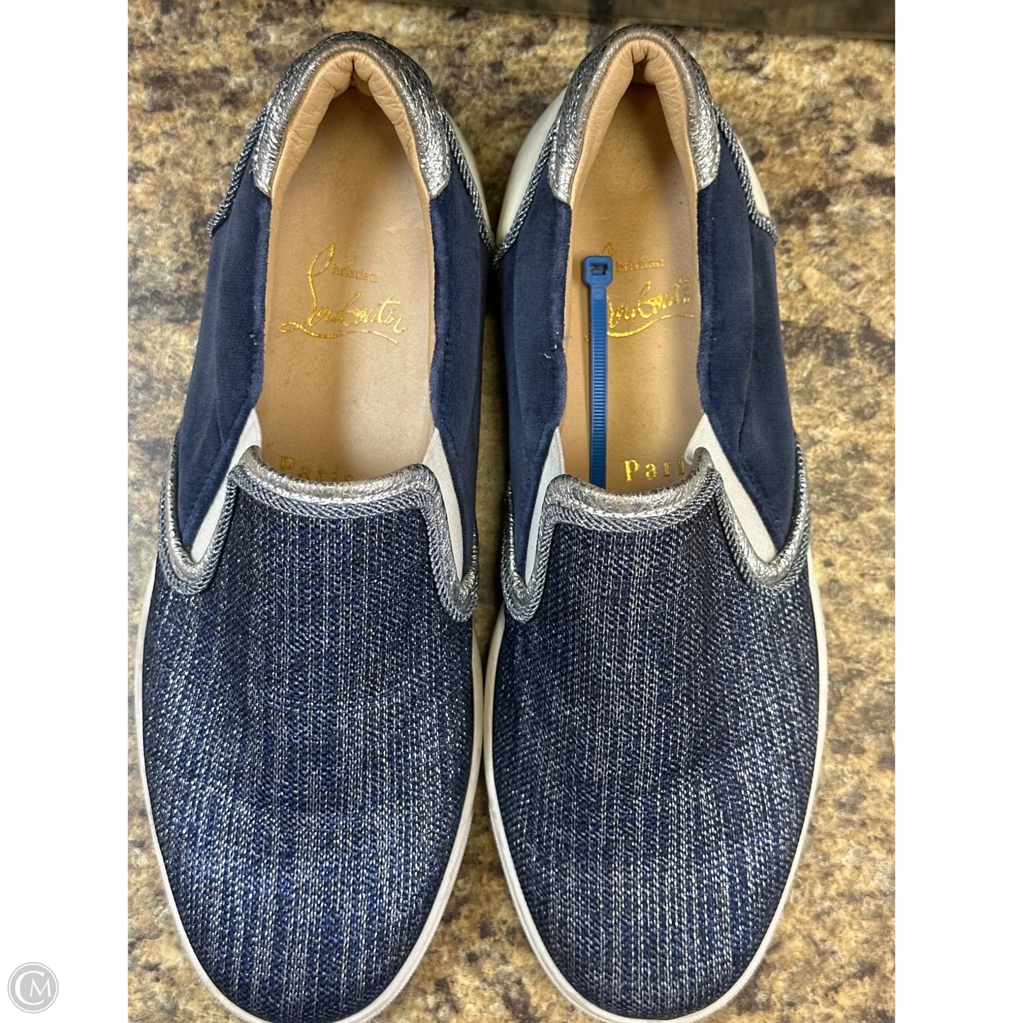 Shoes Luxury Designer By Christian Louboutin In Blue & Silver, Size: 8