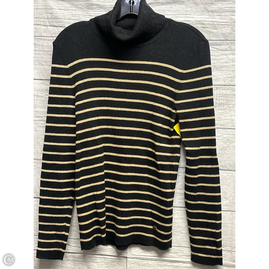 Sweater By Lauren By Ralph Lauren In Black & Gold, Size: L
