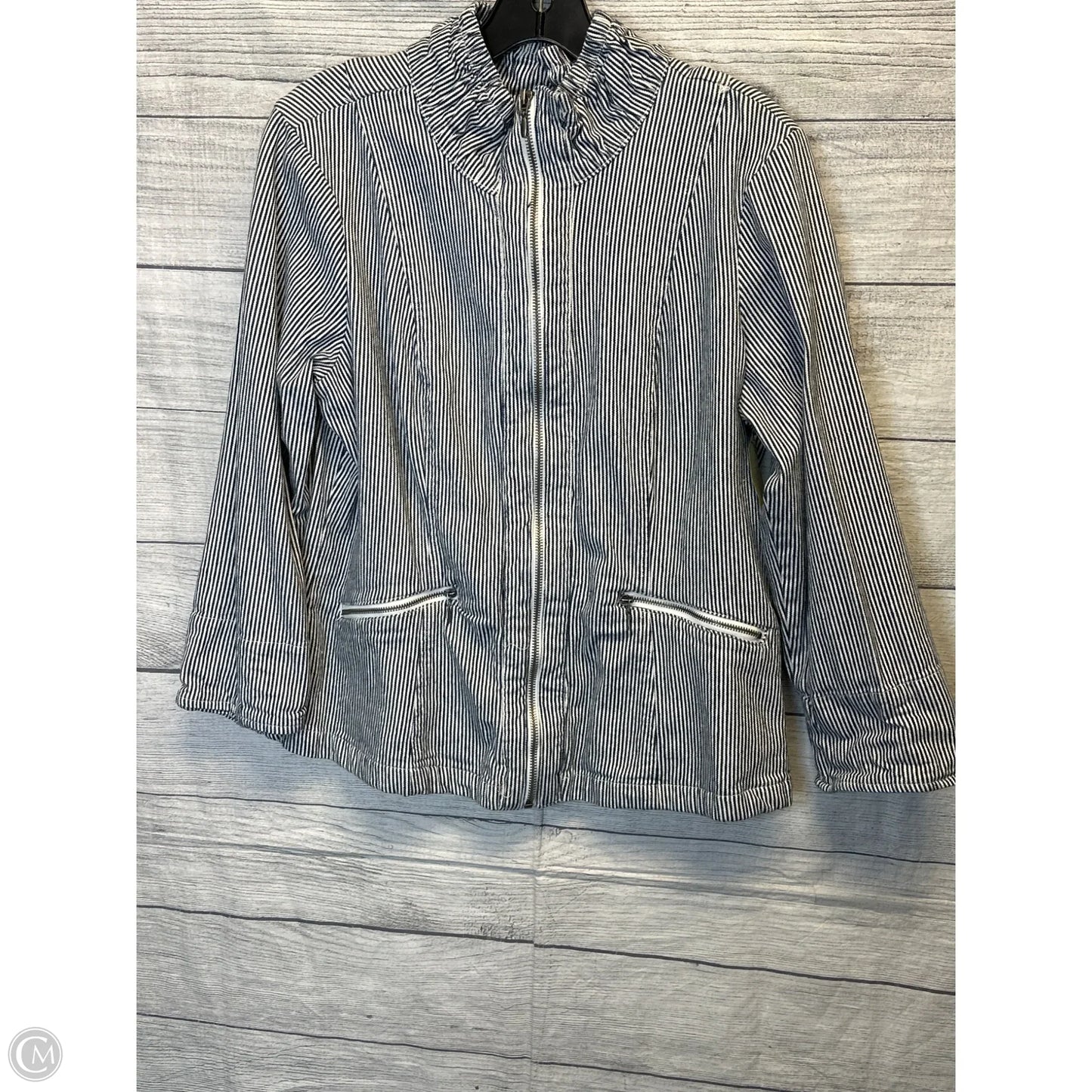 Jacket Denim By Dressbarn In Striped Pattern, Size: L