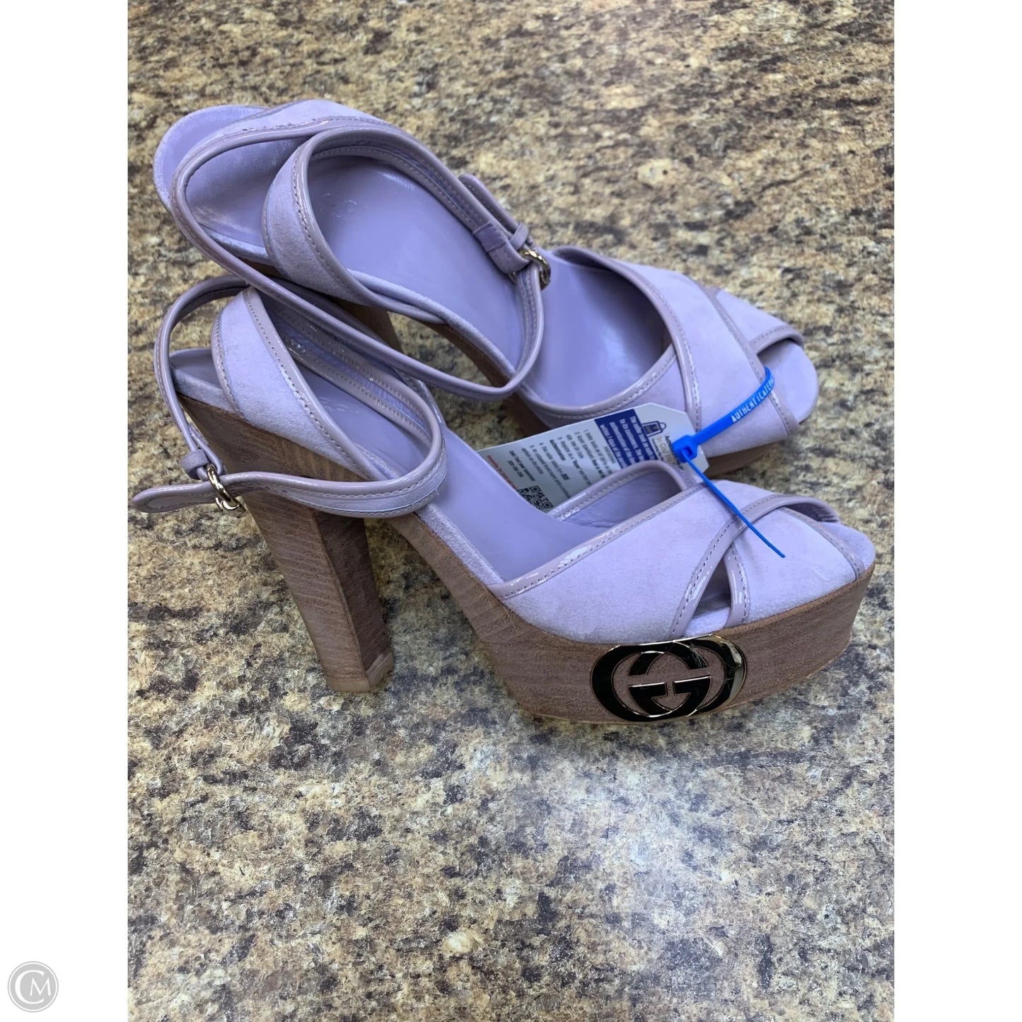 Sandals Luxury Designer By Gucci In Purple & Tan, Size: 9