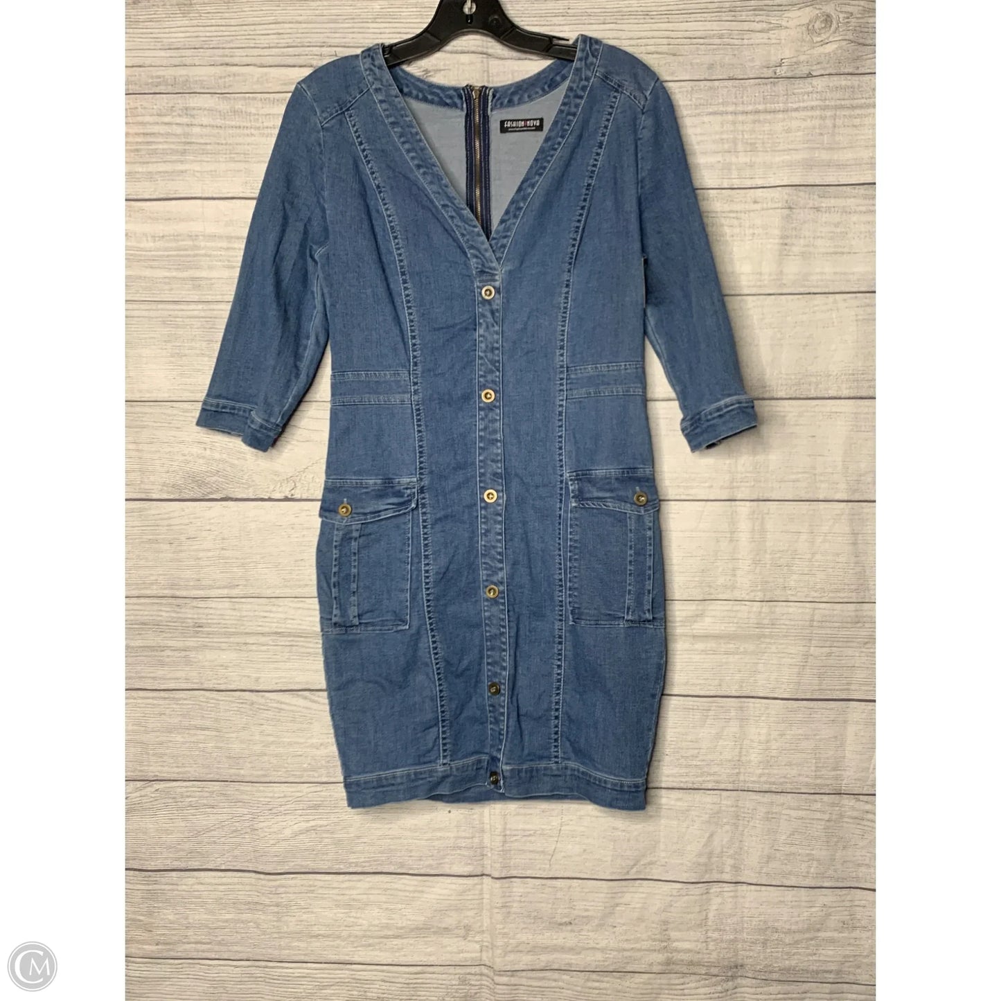 Dress Casual Midi By Fashion Nova In Blue Denim, Size: L