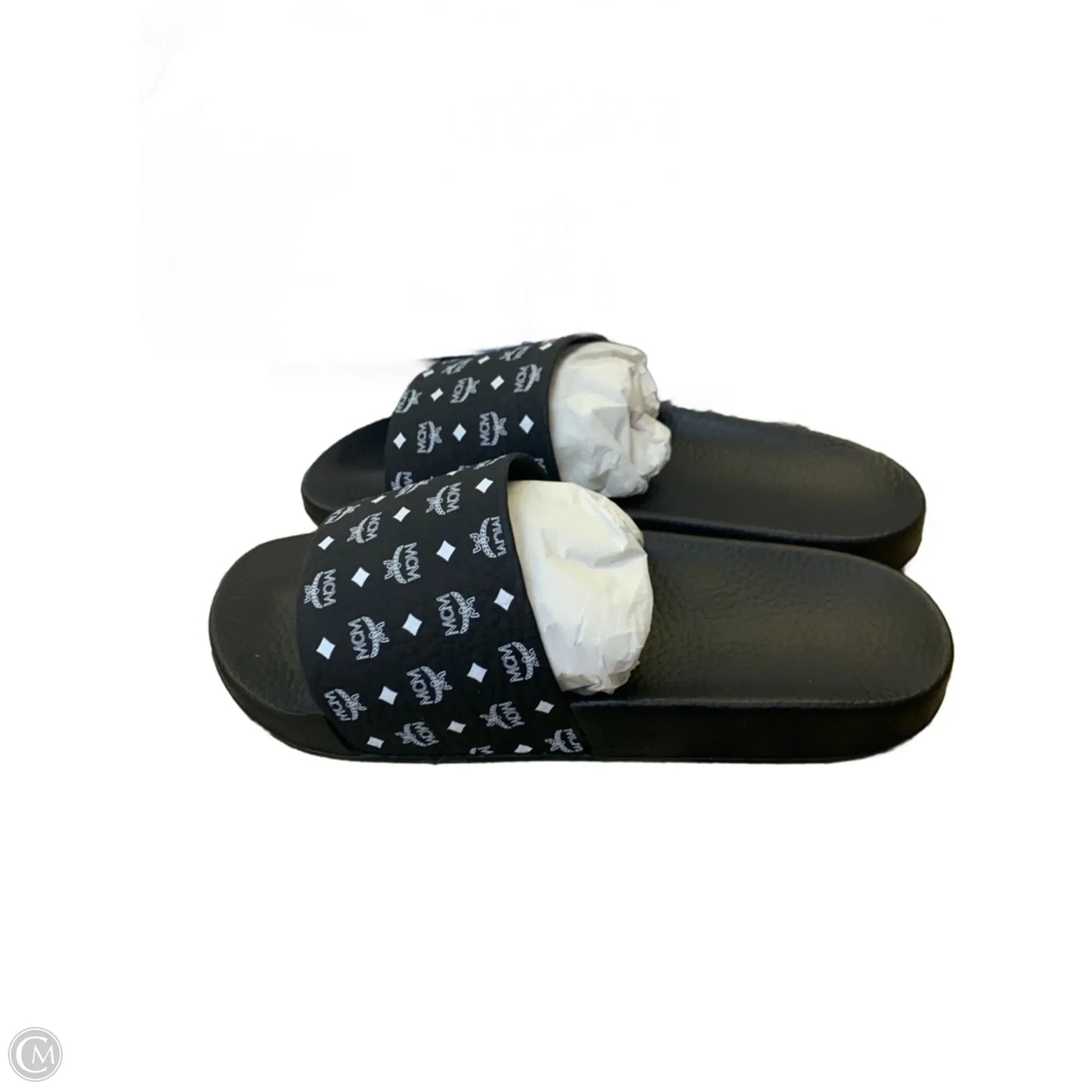 Sandals Luxury Designer By Mcm In Black & White, Size: 10