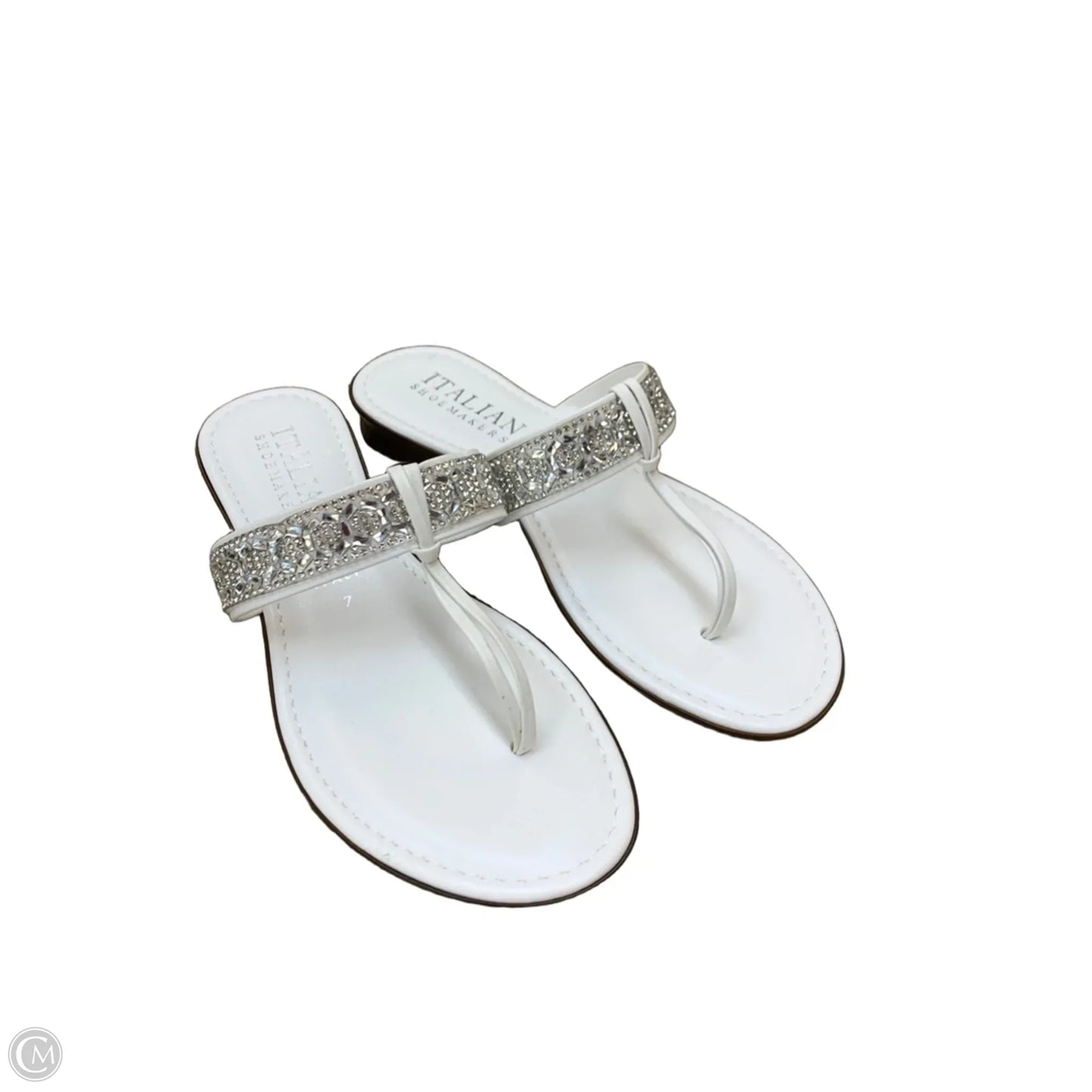 Sandals Flip Flops By Italian Shoemakers In Silver & White, Size: 7