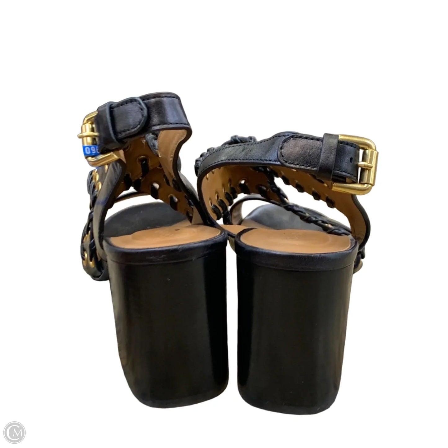 Sandals Designer By See By Chloe In Black & Gold, Size: 7.5