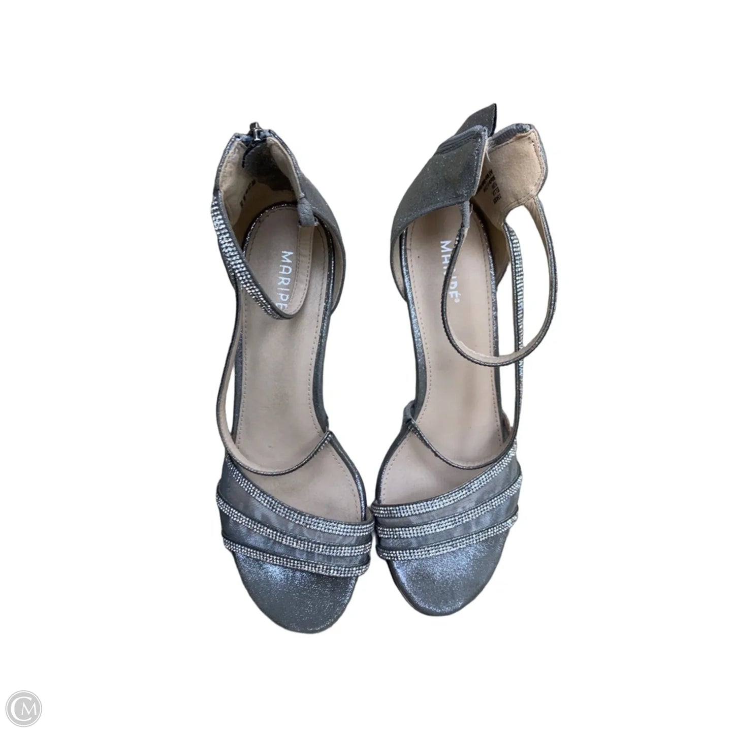 Sandals Heels Kitten By Maripe In Silver, Size: 10