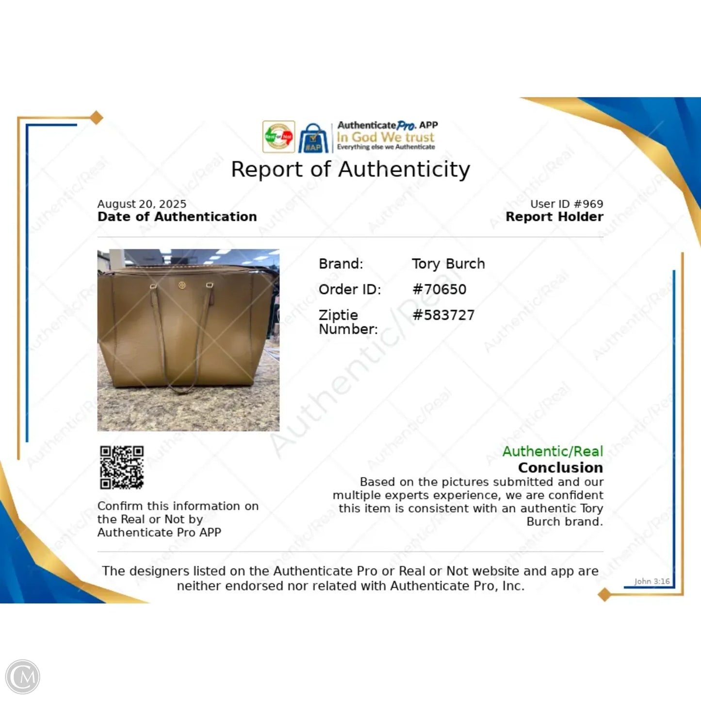 Handbag Designer By Tory Burch, Size: Large