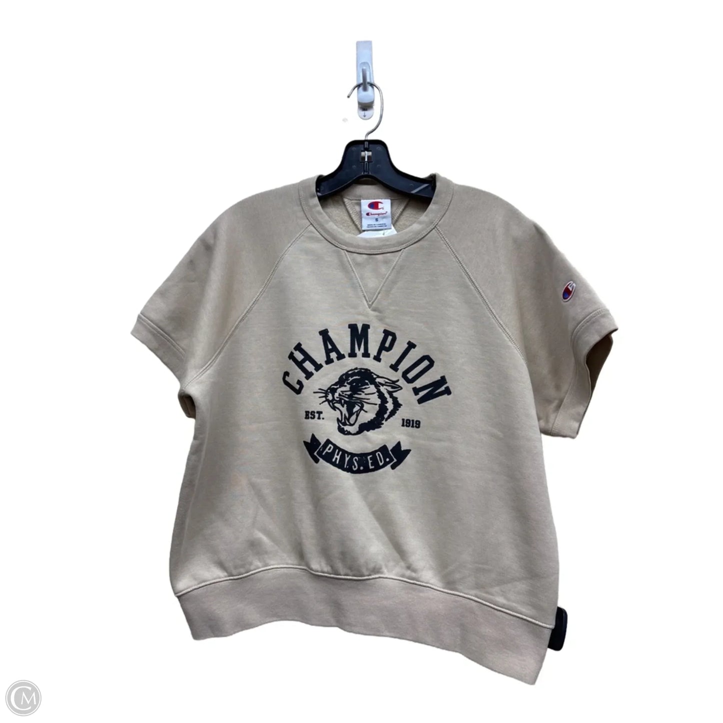 Athletic Top Short Sleeve By Champion In Cream, Size: S