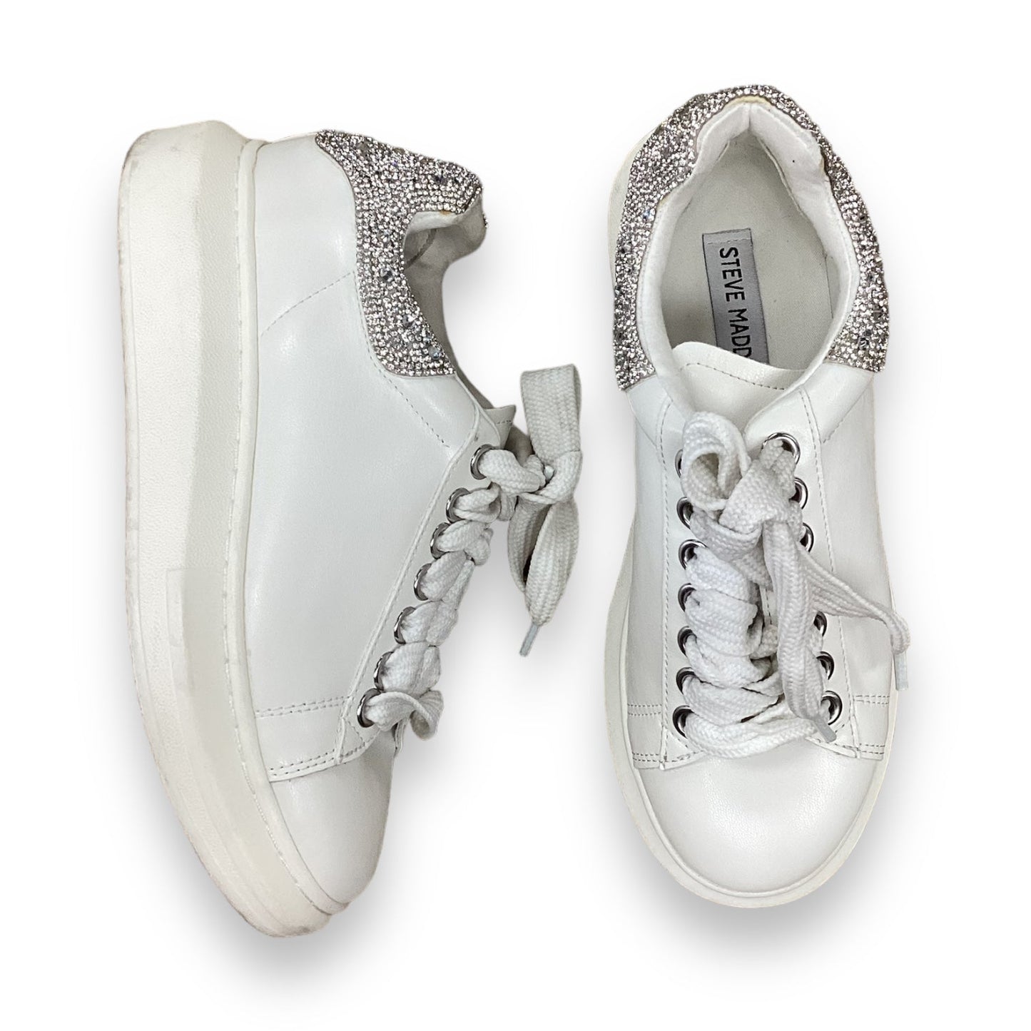 Shoes Sneakers By Steve Madden In Silver & White, Size: 7.5