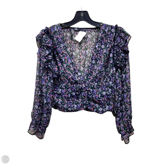 Top Long Sleeve By Zara In Floral Print, Size: M