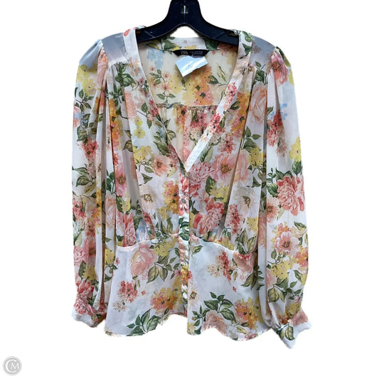 Top Long Sleeve By Zara In Floral Print, Size: M
