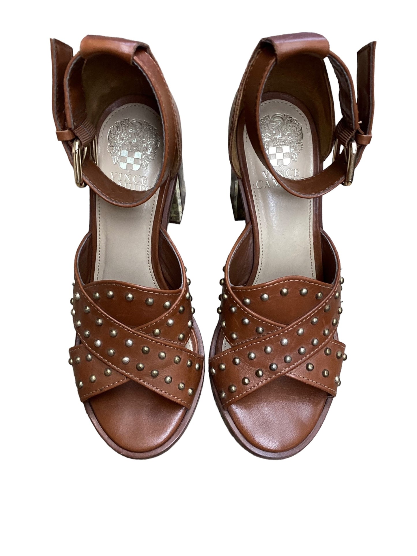 Brown Shoes Heels Block Vince Camuto, Size 7