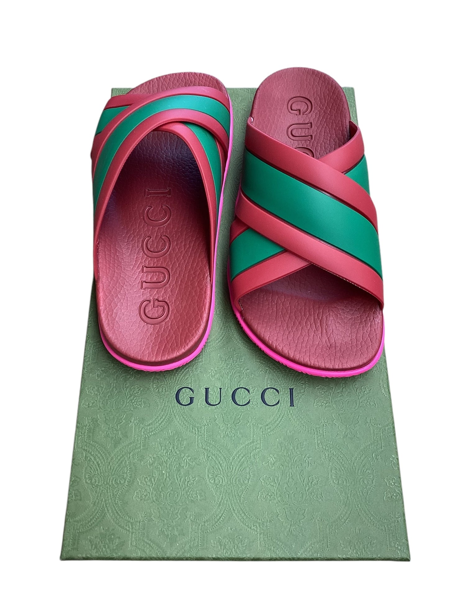 Shoes Designer By Gucci In Green & Red, Size: 8