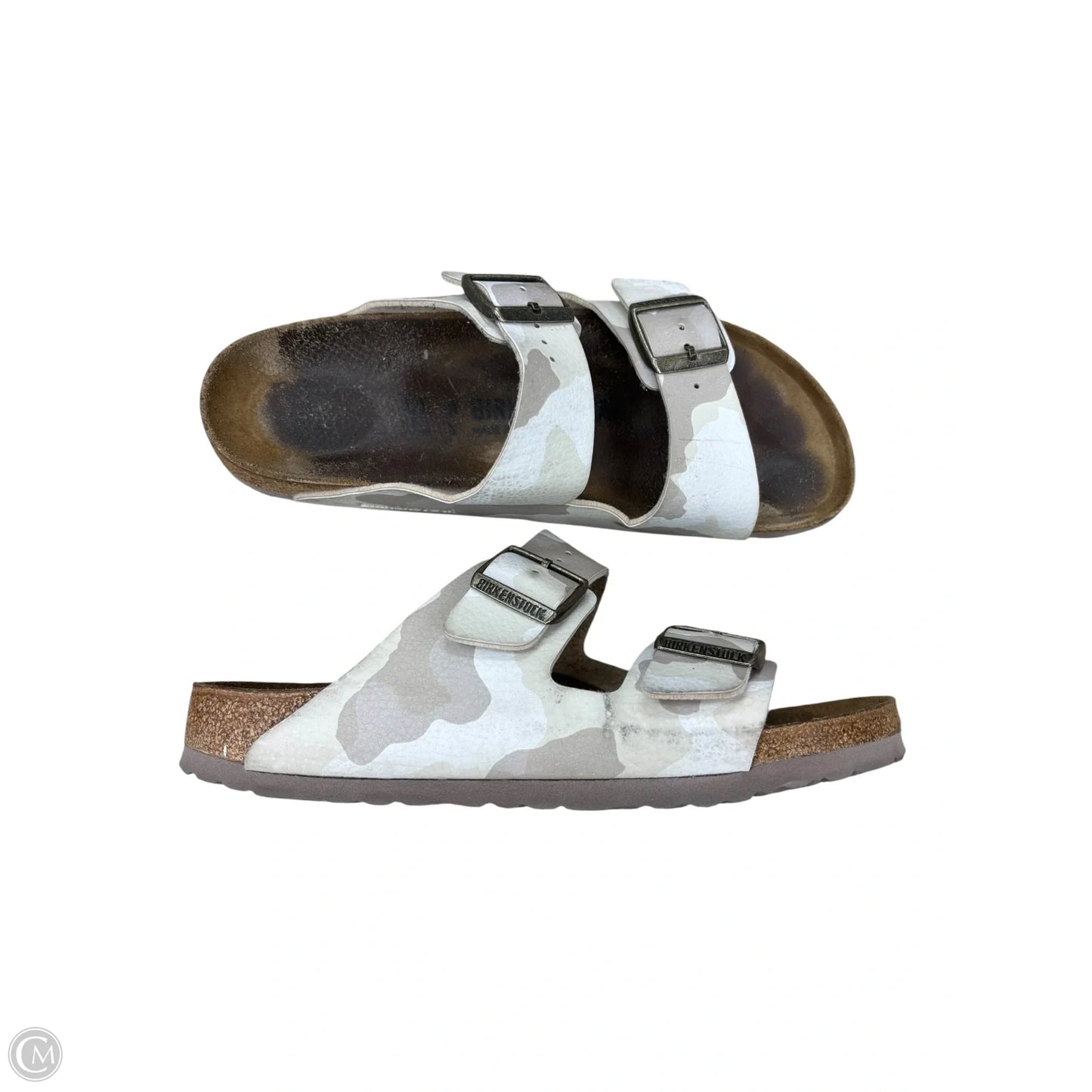 Sandals Flats By Birkenstock In Camouflage Print, Size: 10