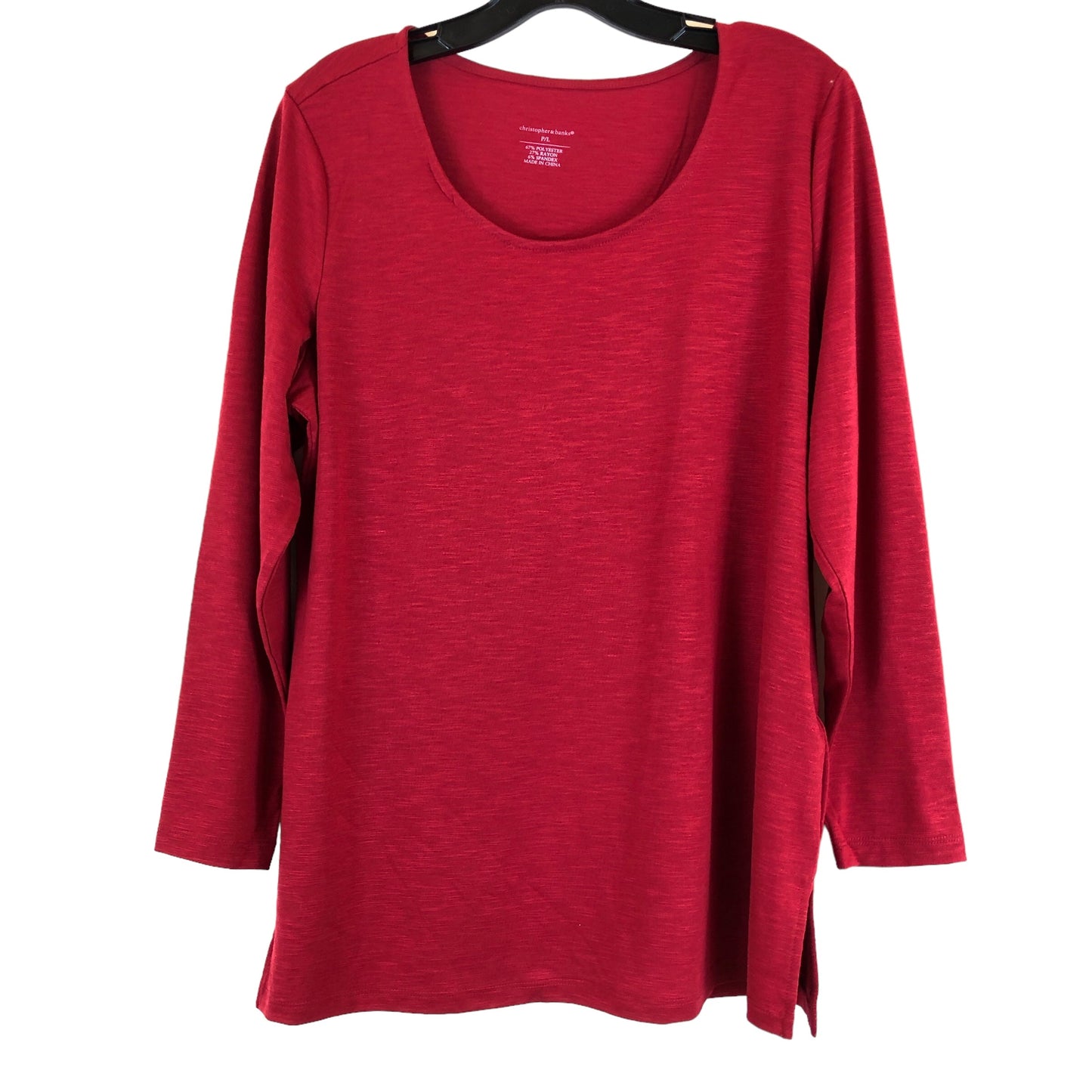 Red Top Long Sleeve Basic Christopher And Banks, Size Petite L