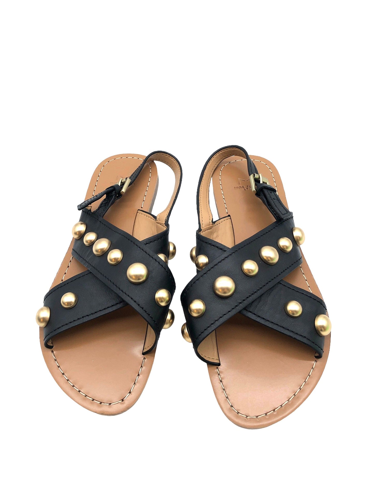 Black & Gold Sandals Flats Marc Fisher, Size 7