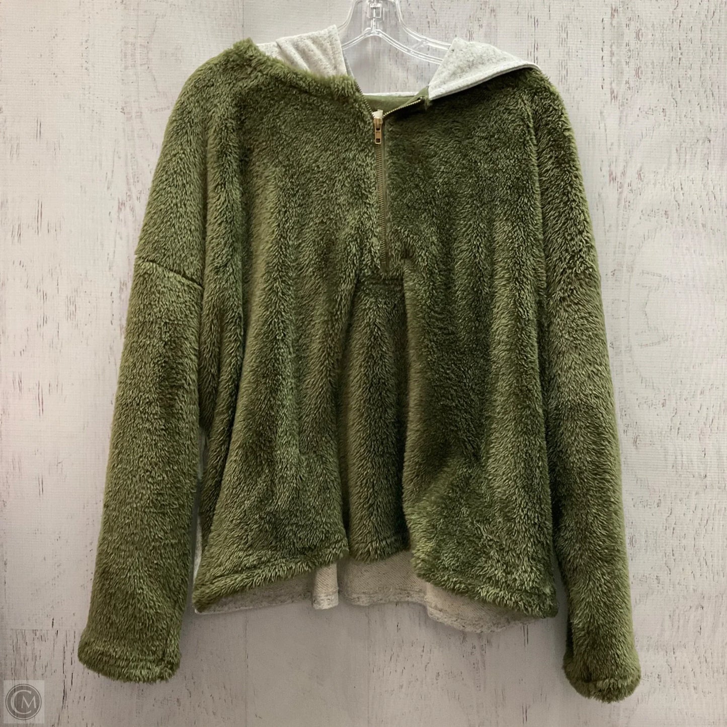 Sweatshirt Hoodie By Umgee In Green & Grey, Size: M