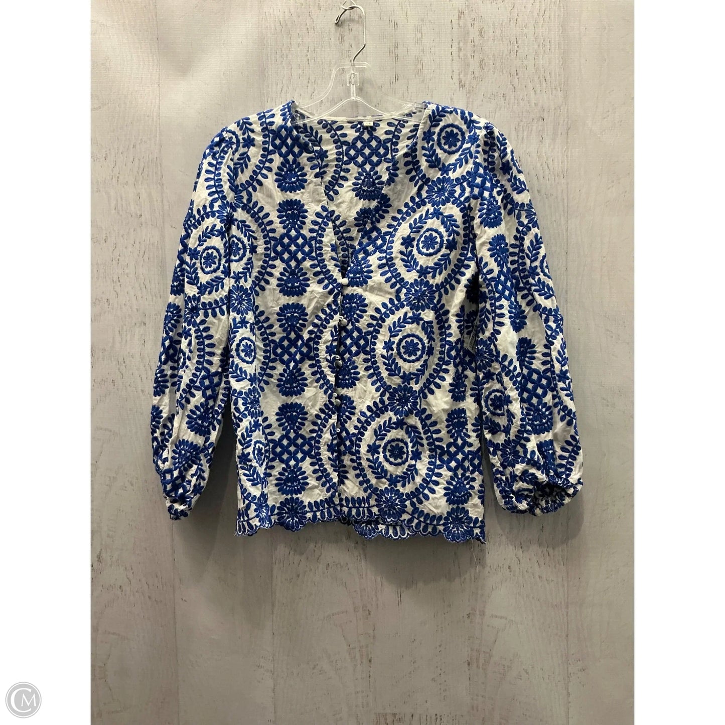 Top Long Sleeve By Shein In Blue & White, Size: M