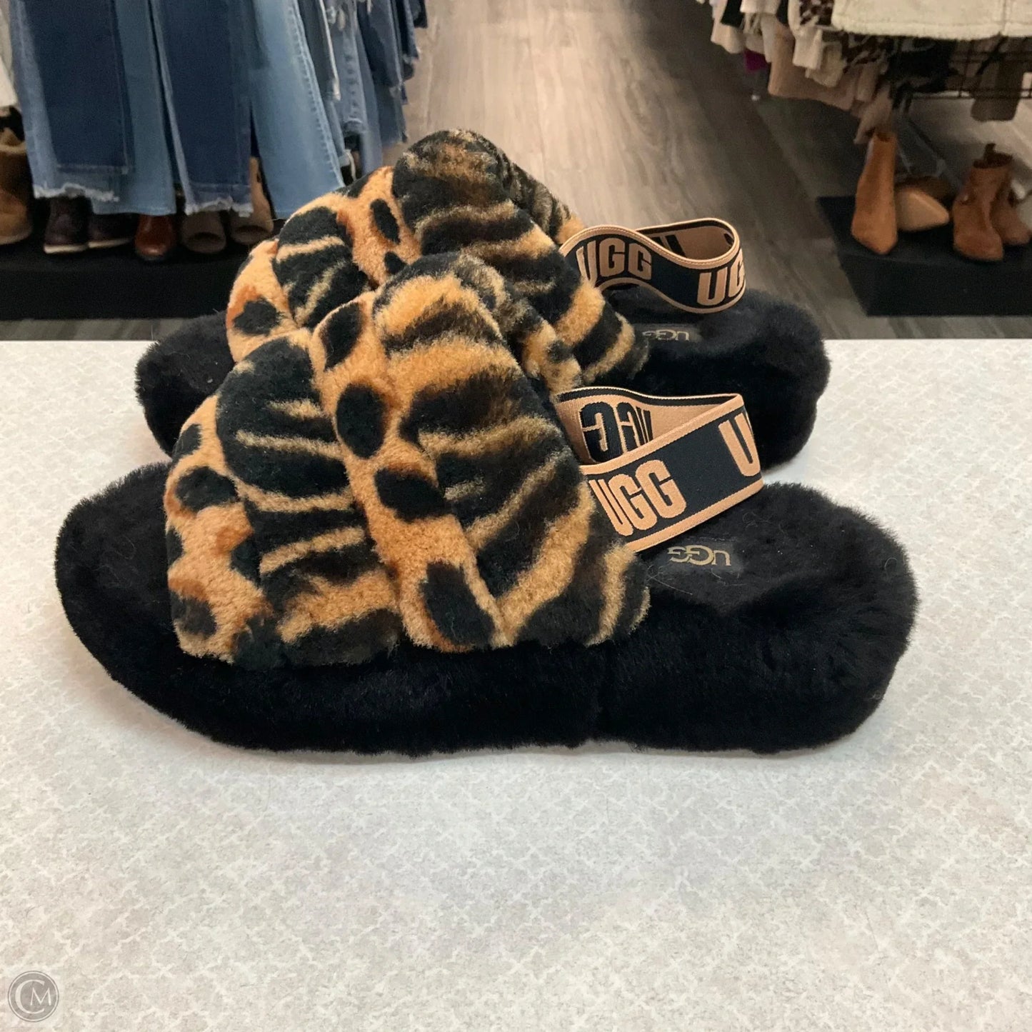 Slippers Designer By Ugg In Animal Print, Size: 7