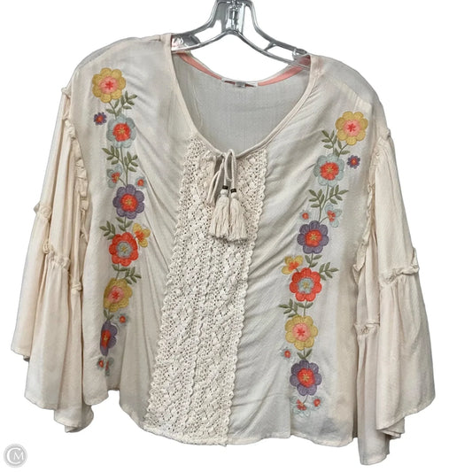 Top 3/4 Sleeve By Coco + Jaimeson In Cream & Pink, Size: S